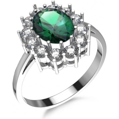 Couple prsten Diana se zeleným zirkonem bílé zlato 68500046