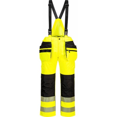 PortWest HI-VIS PW356 reflexní nepromokavé kalhoty s laclem HV žlutá/černá