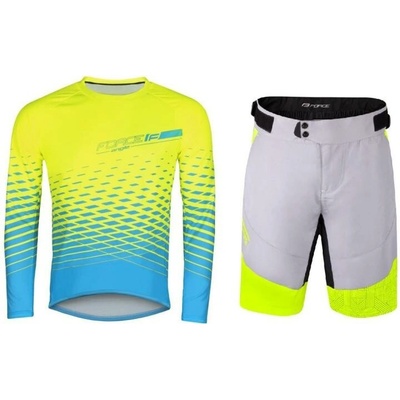 Force MTB ANGLE fluo-modrý dl. rukáv + Force STORM šedo-fluo
