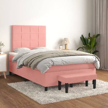 vidaXL Боксспринг легло с матрак, розово, 120x200 см, кадифе (3137838)