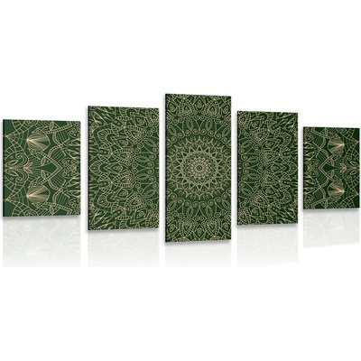 5-dielny obraz detailná ozdobná Mandala v zelenej farbe