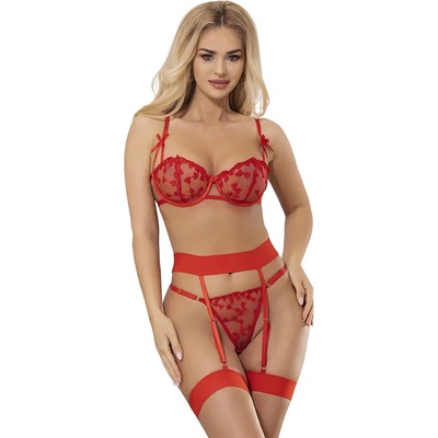 Луксозен сет от сутиен, прашки и жартиерен колан - Heart Print Set S/M (D-242211)