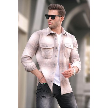 Madmext Мъжка карирана риза с външни джобове 5527 - Бежова #362925 (362925_Бежов)