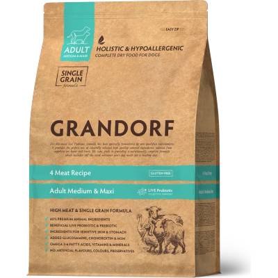 Grandorf 4 Meat Adult Medium & Maxi - Хипоалергенна храна за средни и едри породи кучета с 4 вида месо (3 кг / 10 кг)
