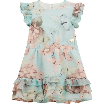 Guess Нежна ментова шифонена рокля с пеперуди и свободна кройка за мини момиче с метално лого Guess