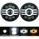  Комплект от 2бр. универсален 7 инча 18см LED халоген 12V-24V къси/дълги с DRL дневни светлини мигач бяло-жълто 5000lm