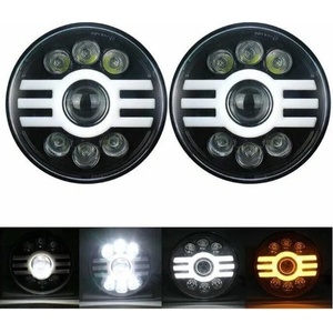  Комплект от 2бр. универсален 7 инча 18см LED халоген 12V-24V къси/дълги с DRL дневни светлини мигач бяло-жълто 5000lm