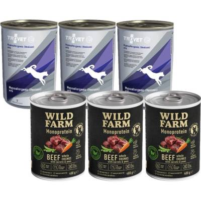 Trovet VPD Hypoallergenic venison & potato 3 x 400 g & Wild Farm Monoprotein Beef 3 x 400 g