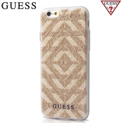 GUESS Луксозен Силиконов Калъф за iPhone SE 2022/2020 8/7, Guess Aztec Tribal Scin Case, Златист (GUHCP7TGGBE)