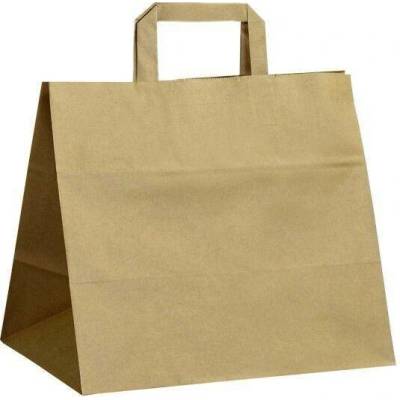 Papírová taška hnědá Takeaway RECYKLOVANÁ 320x200x280 mm s plochým uchem