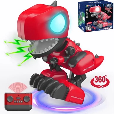 Crazon Детска играчка Интерактивен сглобяем динозавър Дино с rc в червен цвят