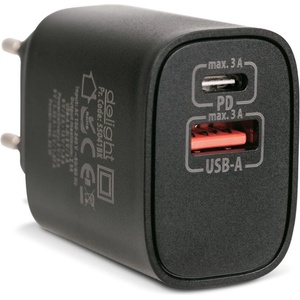 Delight USB Type-C + USB A PD20W Бързо зарядно устройство Черно 55041BK (55041BK)
