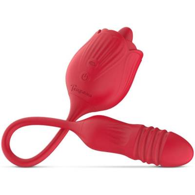 Teazers Rose thrusting Podwójny stymulator z pulsacją i funkcją oralną