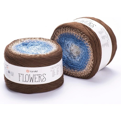 Yarn Art příze Flowers 320 bílá, modrá, hnědá