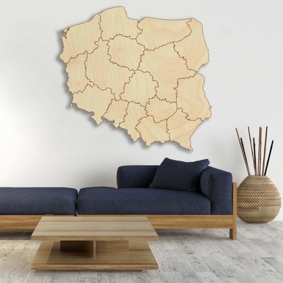 Drevená nástenná mapa Poľská republika - 16 dielikov | SENTOP M003: Preglejka - Silver farba Rozmer 60 x 60 cm 4181-65556 M003