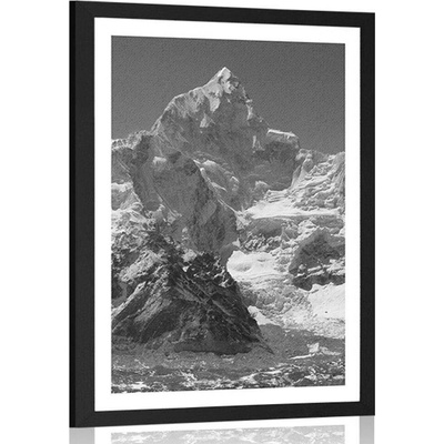 Plakát s paspartou nádherný vrchol hory v černobílém provedení - 40x60 silver