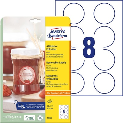 Avery-Zweckform 5081 Ø 65 mm papier biela 80 ks premiestniteľné univerzálne etikety; 5081