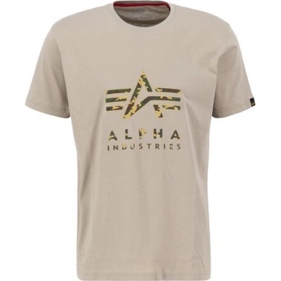 Alpha Industries tričko pánske Camo PP T vintage sand hnedé pieskové