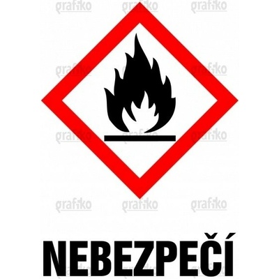 Grafiko | GHS 02 – hořlavé látky - symbol se signálním slovem Nebezpečí - Materiál Samolepící PVC folie, Rozměr 210x148mm