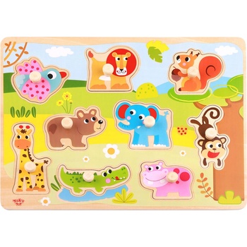 Tooky toys Дървен пъзел с дръжки, Диви животни (ty857)