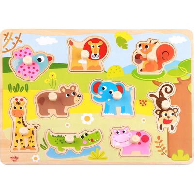 Tooky toys Дървен пъзел с дръжки, Диви животни (ty857)