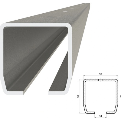 C profil MEDIO 98 x 98 x 5 x 2000 mm s otvormi, pozinkovaný