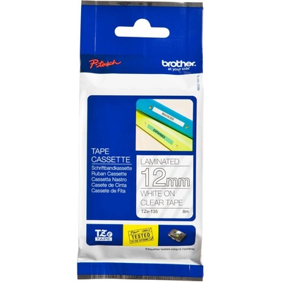 páska BROTHER TZ135 biele písmo, transparentná páska Tape (12mm) (TZE135)