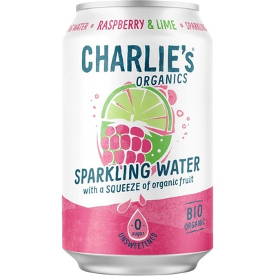 Charlie's Organics sycená pitná voda s malinovou a limetkovou šťávou 330 ml
