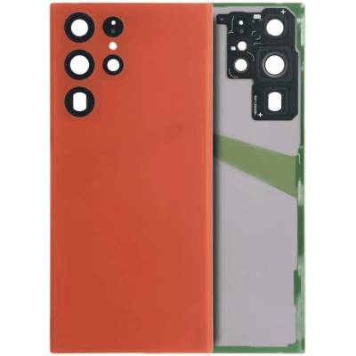 Zadní sklo + čočka fotoaparátu Samsung Galaxy S22 Ultra 5G – bílé (bez loga) – Aftermarket Plus – červené SAM3622