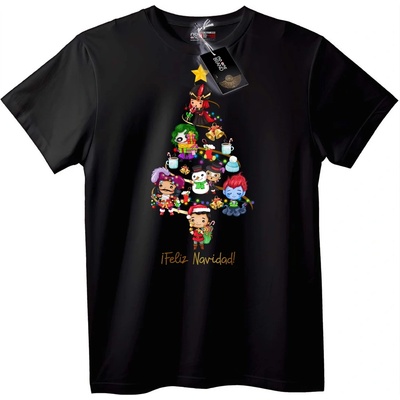 NOONEBRAND Тениска Карикатурна Коледна Елха - 3XL, Black