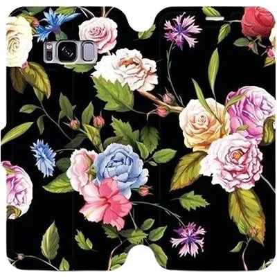 Pouzdro Mobiwear parádní flip Samsung Galaxy S8 - VD07S Růže a květy na černém pozadí