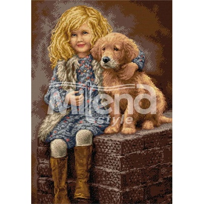 Milena Style Игриво момиченце - гоблен със схема конци dmc 1: 4