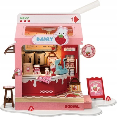 Robotime miniatúra domčeka Mliečny bar Strawberry
