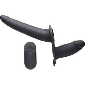 Strap U Pegger Beginner Vibrating Double Dildo + Harness Black