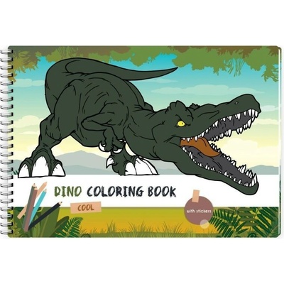 Kniha omaľovánok Dino Cool A4 s nálepkami špirálová špirála na krátkej strane