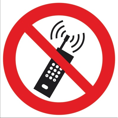 Zákaz používania mobilných telefónov samolepka - 400x400 mm, SAMOLEPKA PVC