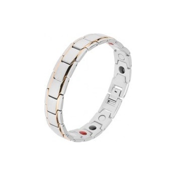 Šperky eshop oceľový náramok striebornej Y články s pásikmi v zlatom odtieni magnety SP16.15