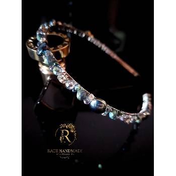 Radi handmade Елегантна диадема с кръгли зелени перли, кристали и камъни (874)