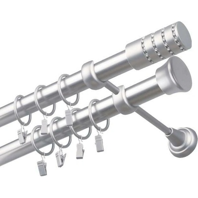 OK-GarnýžeCZ Garnýž kovová dvouřadá 25/25mm Cylinder crystal satina 210 cm do stěny / kroužky s žabkou