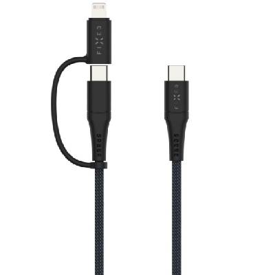 2в1 плетен кабел за зареждане и данни - USB-C към USB-C / Lightning - 1, 2 м - тъмно сив (84540)
