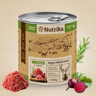 Nutrika Dog food with Game & Beetroot - пълноценна храна за израснали кучета с дивеч и червено цвекло 800gr