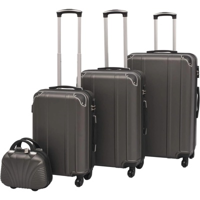 vidaXL Комплект от 4 броя твърди куфари на колелца, антрацитно черно (91195)