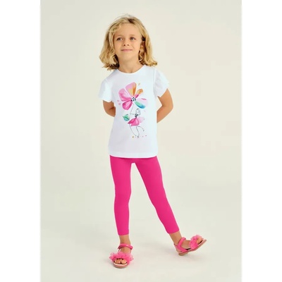 Mayoral Комплект клин цикламен и бяла тениска с цвете за мини момиче Майорал