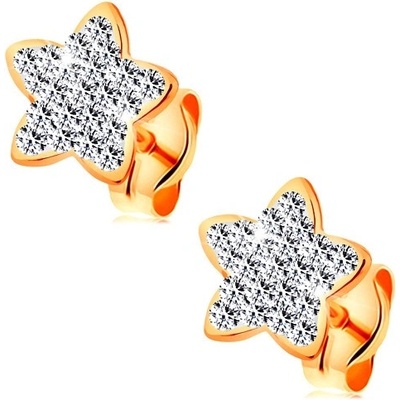Šperky Eshop náušnice ze žlutého zlata blýskavá hvězda čiré krystalky Swarovski S2GG164.02