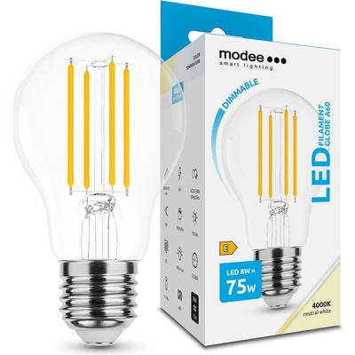 Modee Lighting LED Filament žiarovka E27 8W 4000K A60 stmievateľná 75W