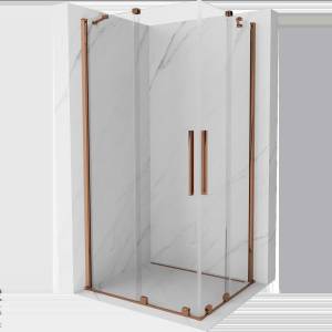 Mexen Velar Дуо плъзгаща се душ кабина 90 x 80 см, прозрачна, розово злато (871-090-080-02-60)