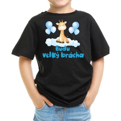 Fajntričko Kids dětské tričko ŽIRAFA Budu velký brácha černá