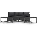 vidaXL Градински комплект с възглавници, 5 части, сив полиратан (313503)