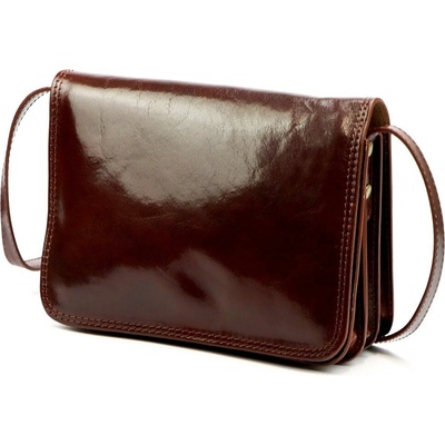 Čtyřoddílová lovecká hnědá středně velká celokožená crossbody kabelka Florence no. 108