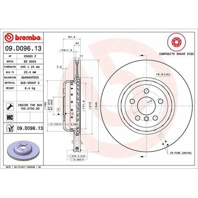 BREMBO brzdový kotúč 09.D096.13, sada 2 ks